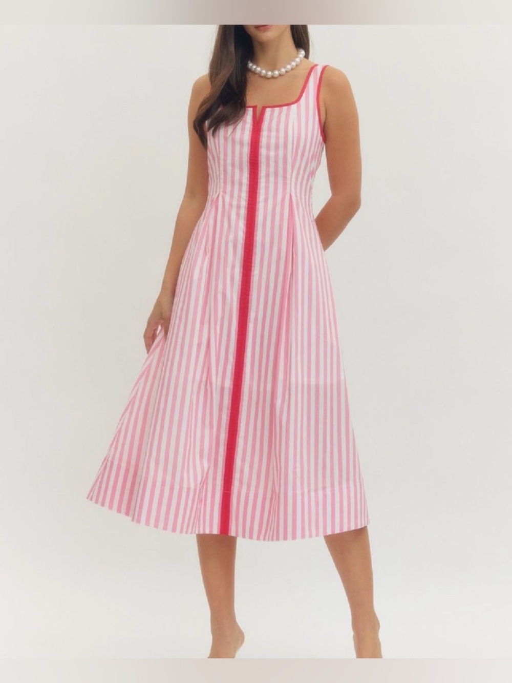 entro Pink & Red Striped Midi Dress